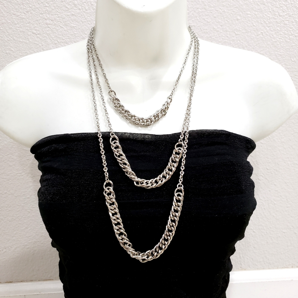 New TRUE Multi Layer Thick Chunky Chain Link Necklace in silver